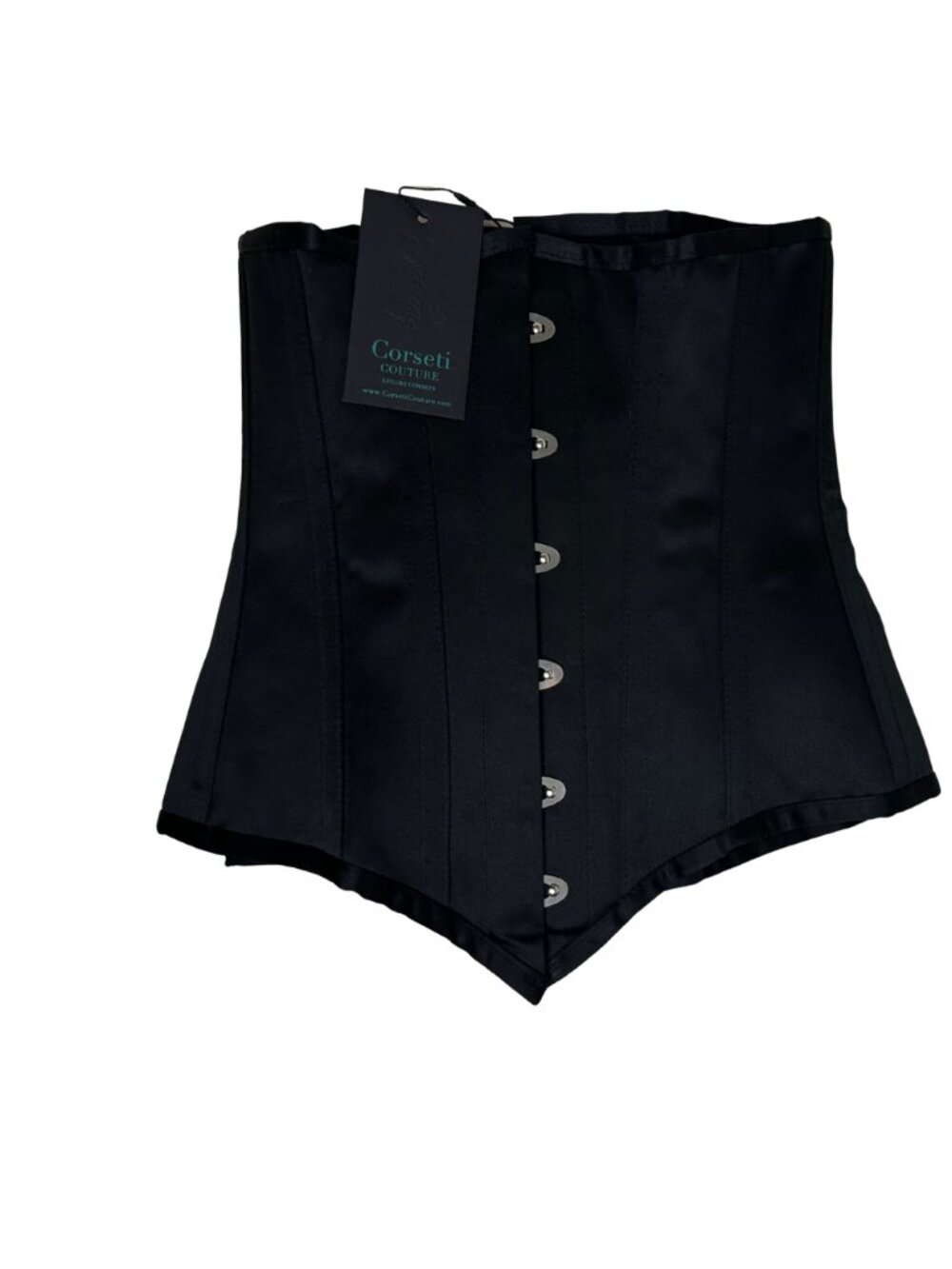 Steel Boned Waist Trainer Black Satin Underbust Longline Corset EU NWT Size 4